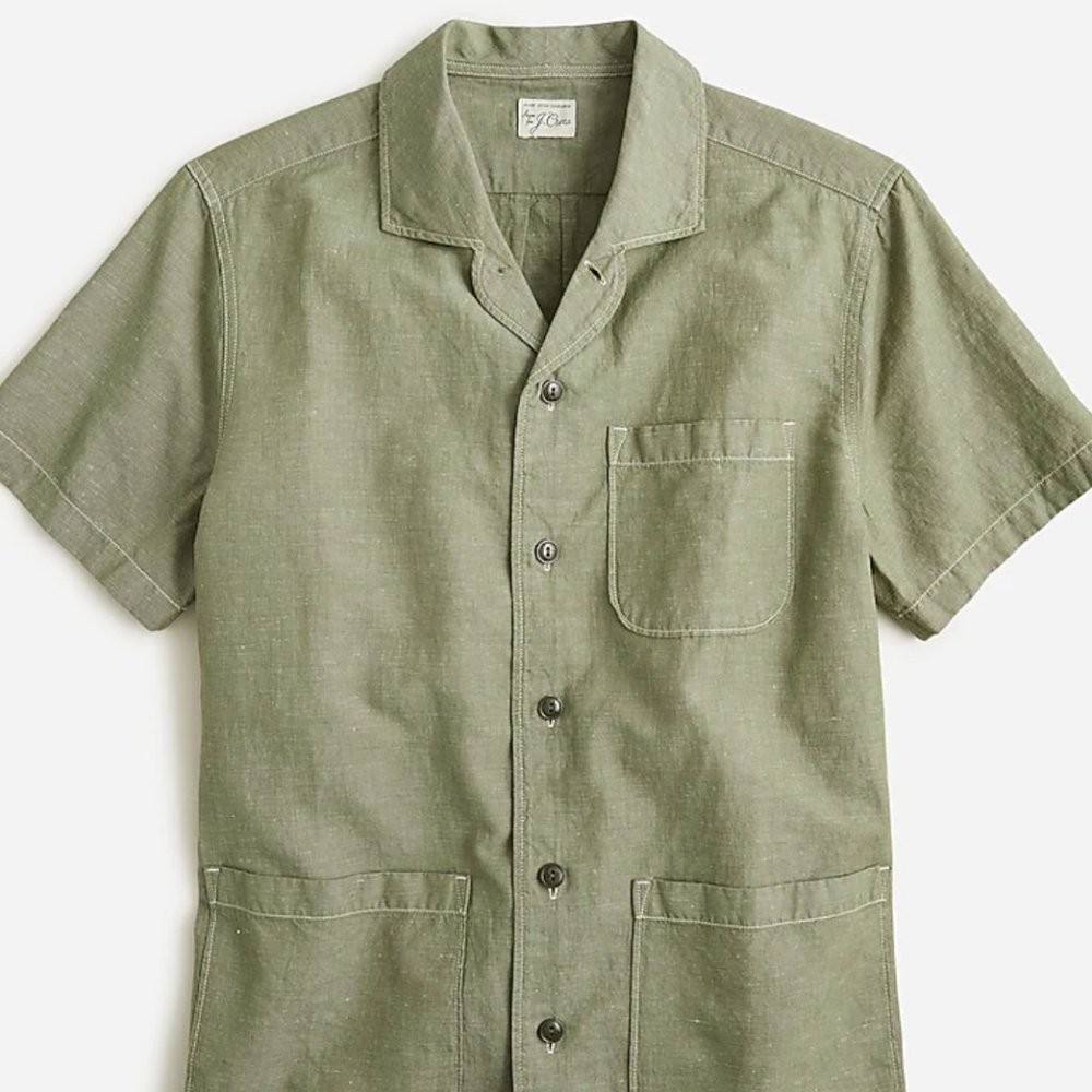 Wallace & Barnes short-sleeve guayabera shirt in chambray